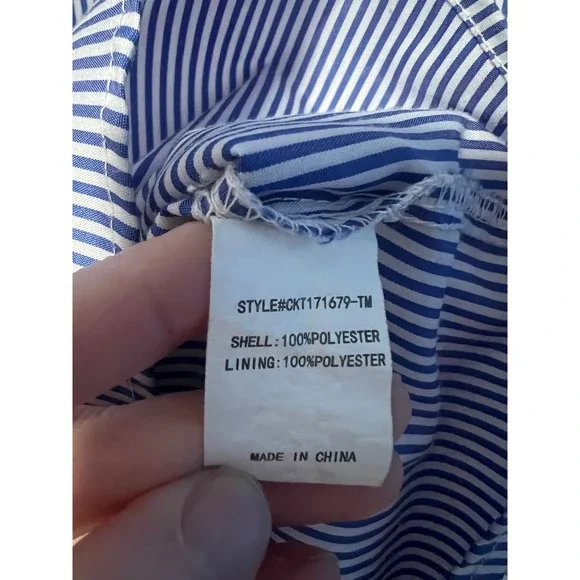 Mello Day Blue White Striped Mock Neck Tiered Ruffle Bell Sleeve Top XL - Picture 7 of 7